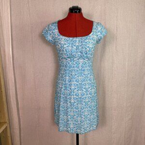 Maurices Midi Dress Womens Size XS Blue Floral Paisley Sundress Waist Tie E533